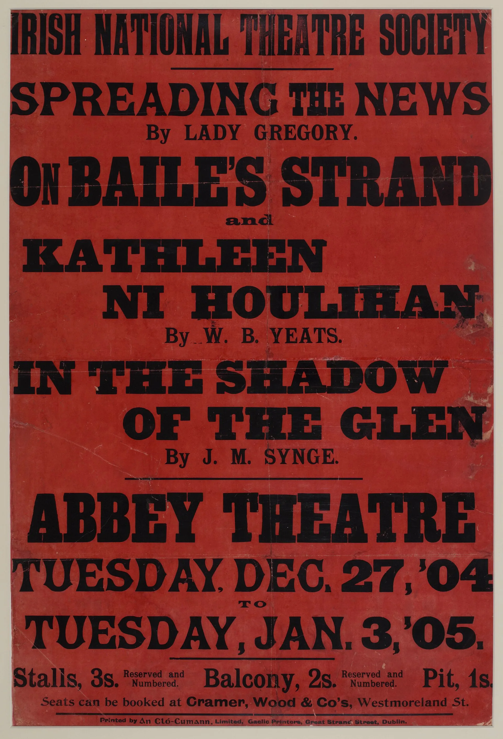 Poster for the opening of the Abbey Theatre (December 1904)